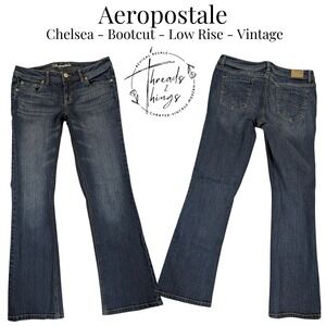 Aeropostale Chelsea Bootcut Jeans Womens 8 Dark Denim Low-Rise Flare y2k preppy